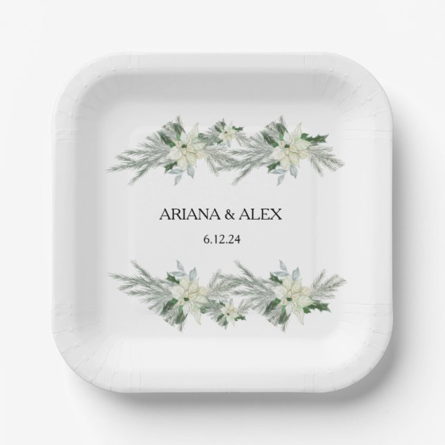 Assiettes En Carton Mariage Floral Rustique Automne Hiver (Recto)