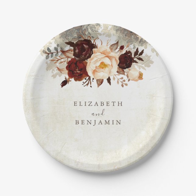 Assiettes En Carton Mariage floral rustique de Bourgogne (Devant)