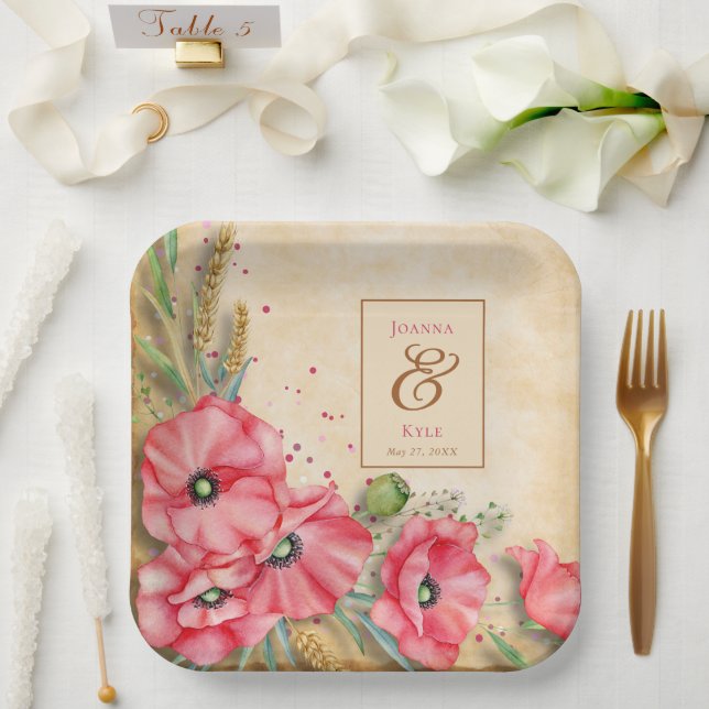 Assiettes En Carton Mariage floral rustique moderne de pavot (Mariage)