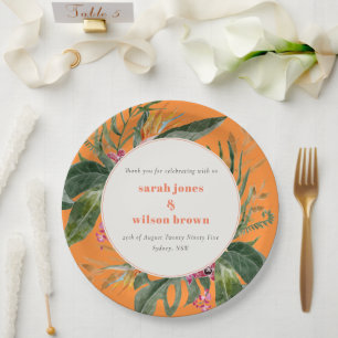 Assiettes En Carton Mariage floral tropical orange vif Boho