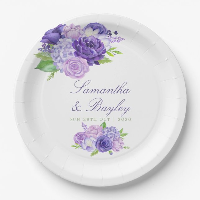 Assiettes En Carton Mariage floral ultra violet (Devant)