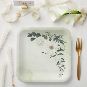 Assiettes En Carton mariage floral verdoyant blanc magnifique