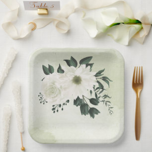 Assiettes En Carton mariage floral verdure blanc magnifique