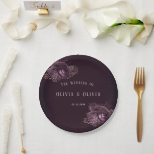 Assiettes En Carton Mariage floral violet et Rose Gold Peony