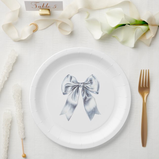 Assiettes En Carton Mariage Glam Silver Bow (Mariage)