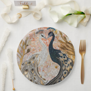 Assiettes En Carton Mariage Gold Glam Peacocks