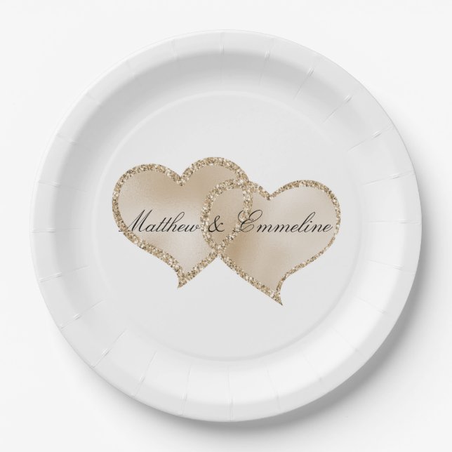 Assiettes En Carton Mariage Gold Luxe Parties scintillant Glitz Hearts (Devant)