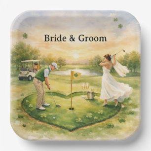Assiettes En Carton Mariage Golf Chanceux en Amour Thème de la Saint-P