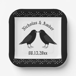 Assiettes En Carton Mariage gothique Corbeaux qui s'embrassent sur mes