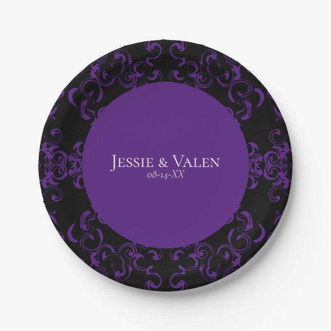Assiettes En Carton Mariage gothique violet et noir (Devant)