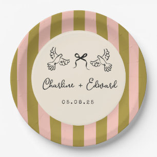Assiettes En Carton Mariage gribouillé rose vert fantaisiste