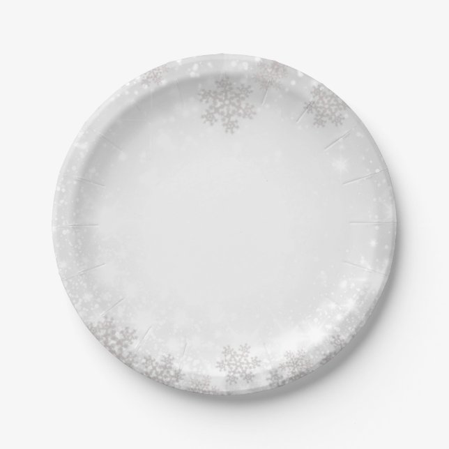 Assiettes En Carton Mariage Hivernal Merveilleux Flocons de Neige Étin (Devant)