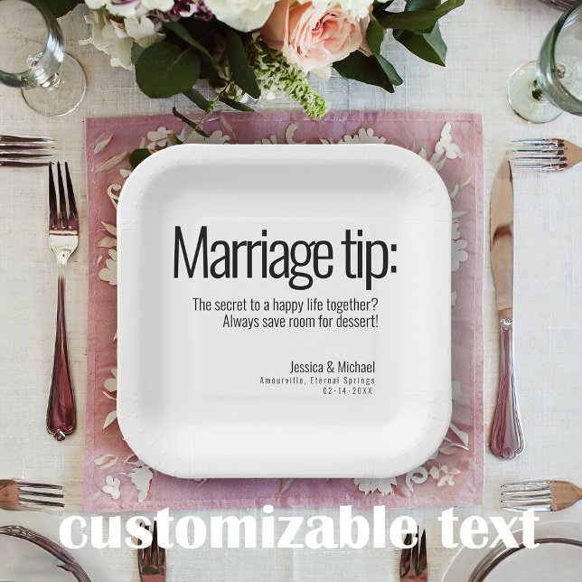 Assiettes En Carton 💍 Mariage humoristique minimaliste Élégant (Square Paper Plate from the Elegance Collection – a whimsically delightful addition to your wedding )