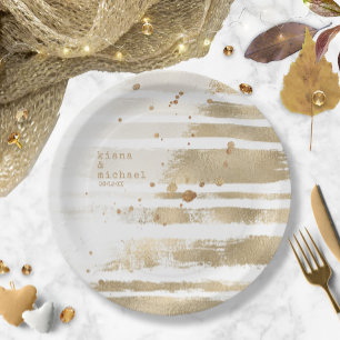 Assiettes En Carton Mariage ID655 des bandes de pinceau d'or