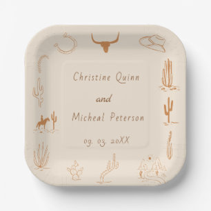 Assiettes En Carton Mariage Illustration Bohème Occidental Cowboy