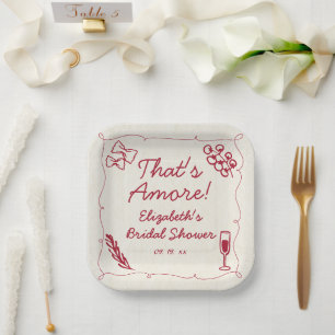 Assiettes En Carton Mariage Italien Retro Rouge Dessiné à la Main pour
