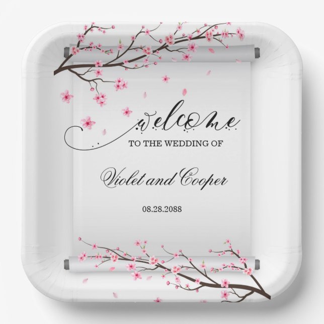 Assiettes En Carton Mariage japonais Soll Cherry Blossom (Recto)