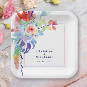 Assiettes En Carton Mariage LGBTQ Floral Coloré Moderne