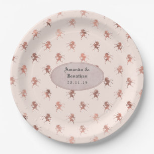 Assiettes En Carton Mariage Licorne Vintage Or Rose et Rose Pâle