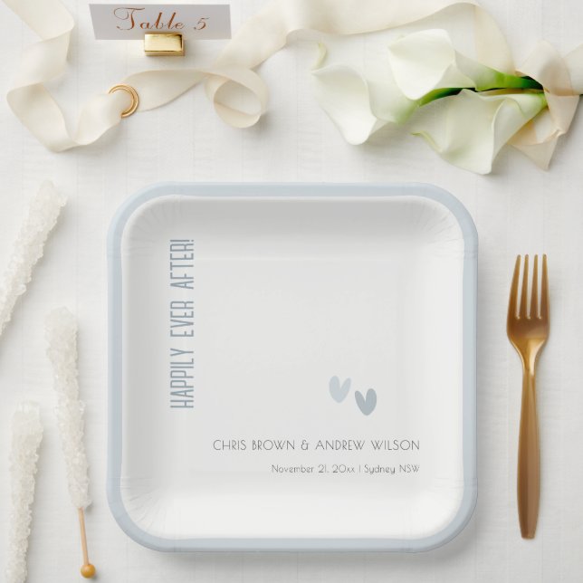 Assiettes En Carton Mariage minimal Pastel Dusky Blue Hearts (Mariage)