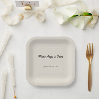 Assiettes En Carton Mariage Minimaliste au Carré Neutre Chaud