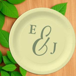 Assiettes En Carton Mariage minimaliste Beurre Jaune et Sage