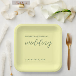 Assiettes En Carton Mariage minimaliste Beurre Jaune et Sage