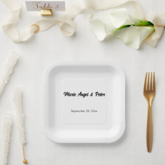 Assiettes En Carton Mariage minimaliste carré noir et blanc classique
