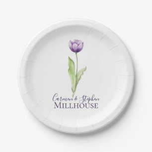 Assiettes En Carton Mariage minimaliste de tulipe simple violet profon