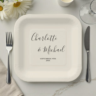 Assiettes En Carton Mariage Minimaliste Écriture Blanche Naturelle Élé