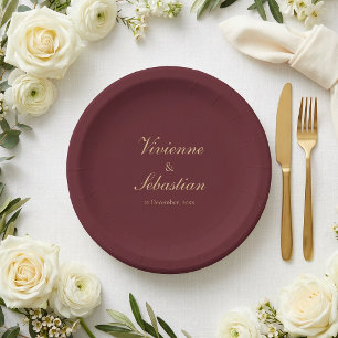 Assiettes En Carton Mariage Minimaliste Élégant Simple Bourgogne