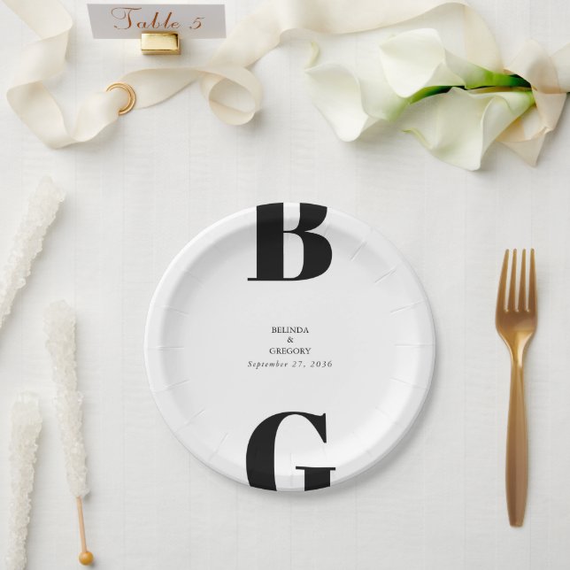 Assiettes En Carton Mariage minimaliste moderne noir et blanc (Mariage)