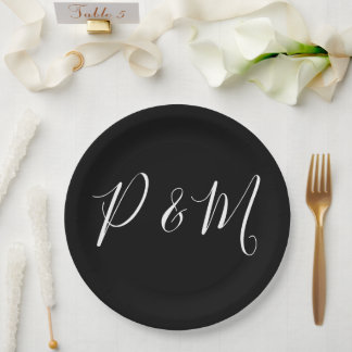 Assiettes En Carton Mariage minimaliste noir et blanc