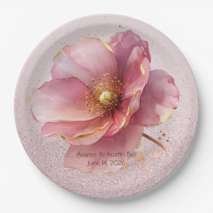 Assiettes En Carton Mariage Minimaliste Poppy Rose et Or