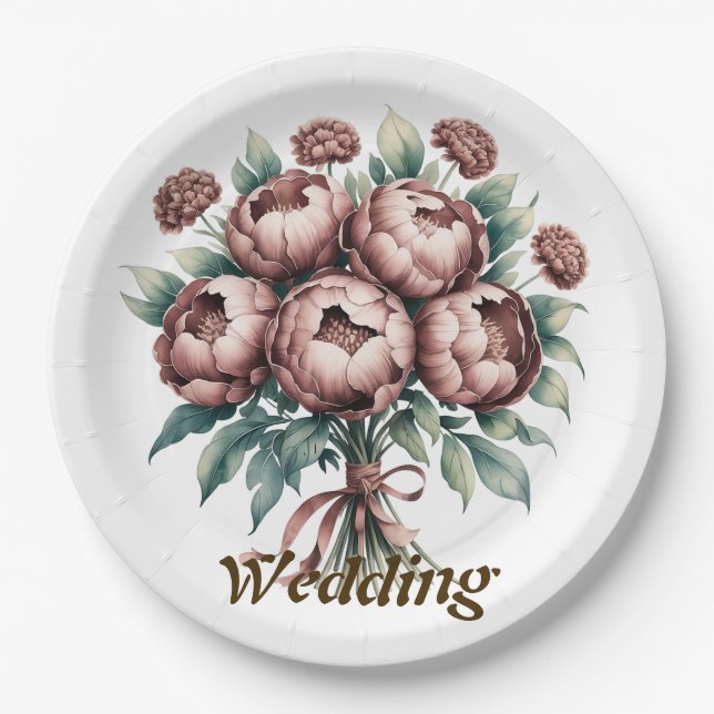Assiettes En Carton Mariage Mocha Brown Blooms (Devant)