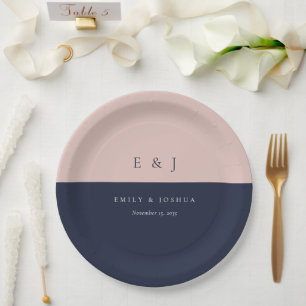 Assiettes En Carton Mariage Moderne Bleu Nuit Rose