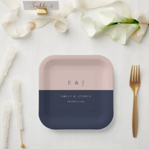 Assiettes En Carton Mariage Moderne Bleu Nuit Rose