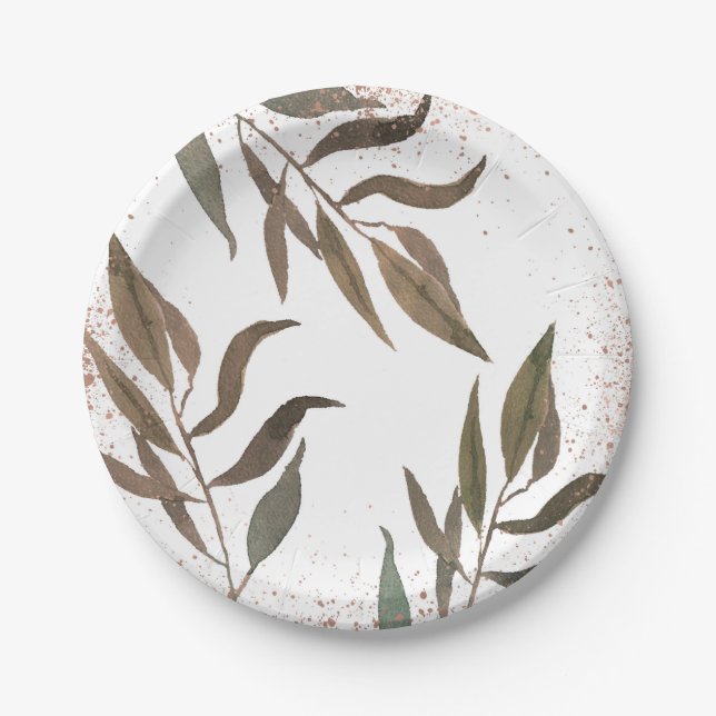 Assiettes En Carton Mariage Moderne Glamour Botanique Cuivre Rose Gold (Devant)