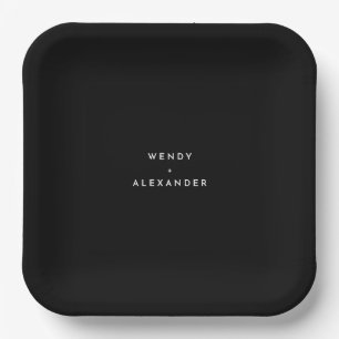 Assiettes En Carton Mariage Moderne Gras Noir