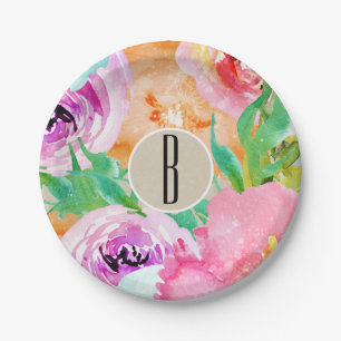 Assiettes En Carton Mariage Moderne Kraft Brun Floral Clair