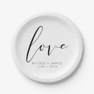 Assiettes En Carton Mariage moderne minimal d'AMOUR noir et blanc
