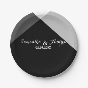 Assiettes En Carton Mariage moderne noir blanc triangles couleur