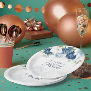 Assiettes En Carton Mariage Moderne Poussiéreux Fleurs Bleues Botaniqu