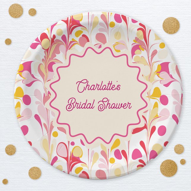 Assiettes En Carton Mariage Moderne Rétro Abstrait Vagues Roses (Modern abstract groovy abstract wavy personalized bridal shower party paper plates)