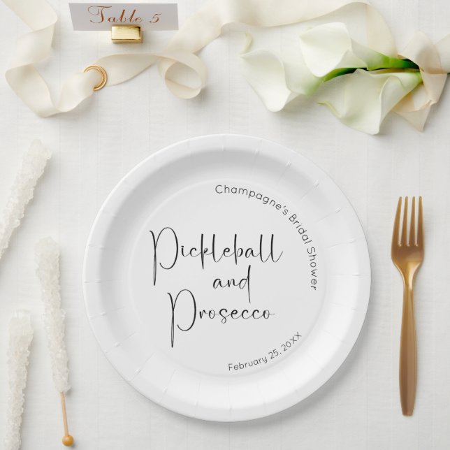 Assiettes En Carton Mariage Moderne Script Pickleball & Prosecco (Mariage)