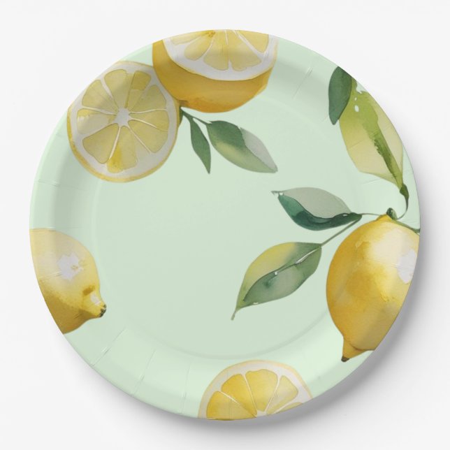 Assiettes En Carton Mariage moderne sous le thème floral jaune citron (Devant)