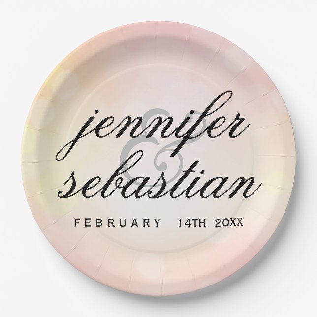 Assiettes En Carton Mariage monogramme clair Pink Bokeh (Devant)