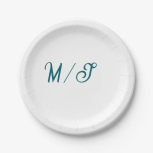Assiettes En Carton Mariage monogramme couple nom simple styl turquois