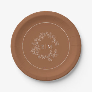 Assiettes En Carton Mariage Monogramme en terre cuite moderne