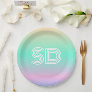 Assiettes En Carton Mariage monogramme holographique minimal